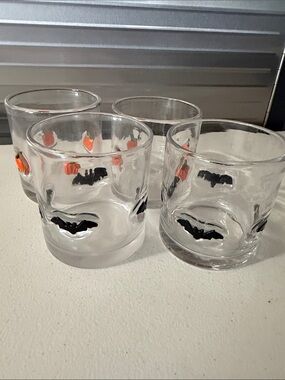 Halloween Bat & Pumpkin Glass Tumbler Set